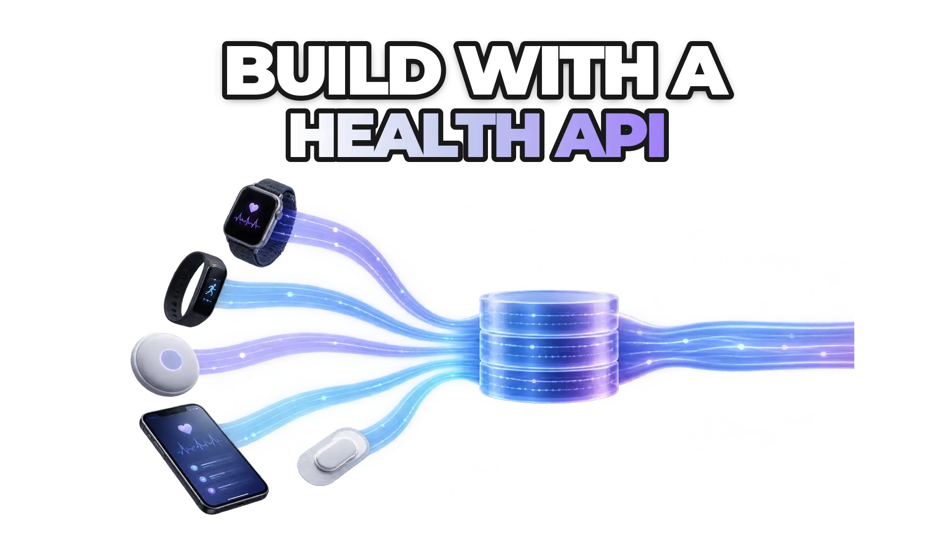 A unified data stream flowing from multiple wearable devices and health sources into a single standardized format, represented as connected nodes converging into one clear pipeline.
