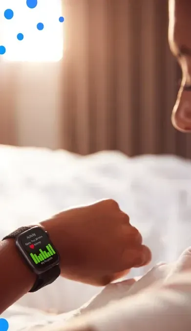 Person in bed wearing a fitness tracker